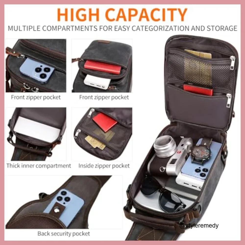 Waxed Canvas Crossbody Sling Bag Water Resistant Shoulder Bag